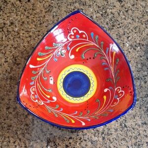 ANORUS S.L. Hand-Painted Red Ceramic Decorative Bowl Made In Spain